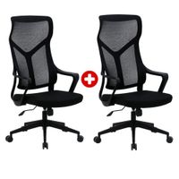 Combo: 2 Sillas ergonómicas Komsum Lyon, respaldo malla transpirable, estructura polipropileno + metal, sistema de balanceo, negro
